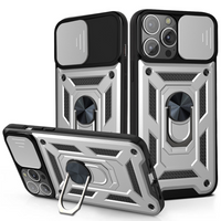 iPhone 15 Pro hoesje - Backcover - Rugged Armor - Camerabescherming - Extra valbescherming - TPU - Zilver