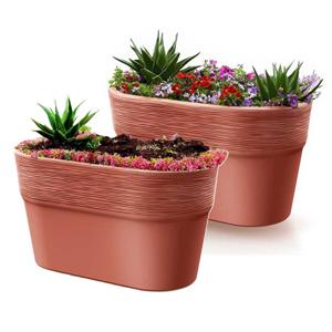 Plantenpot/bloempot Windsor - 2x - buiten/binnen - kunststof - terracotta - L28 x B15 x H15 cm