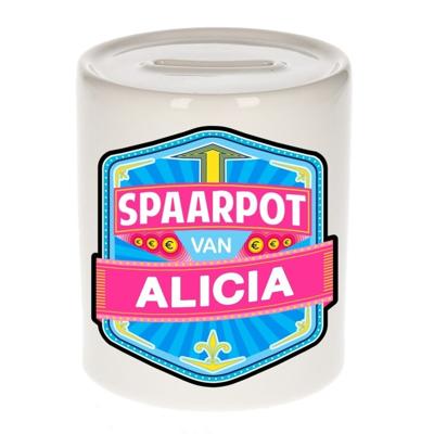 Kinder spaarpot met naam - Alicia - keramiek - met dop - wit - Sparen - Spaargeld van Alicia