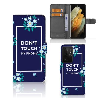 Samsung Galaxy S21 Ultra Portemonnee Hoesje Flowers Blue DTMP Samsung Galaxy S21 Ultra Portemonnee Hoesje Flowers Blue DTMP