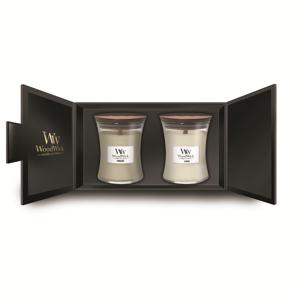 WoodWick Giftset Geurkaars Medium Fireside & Linen - 2 Stuks