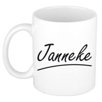 Naam cadeau mok / beker Janneke met sierlijke letters 300 ml - thumbnail