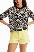 Gehaakte trui met bloemen - BLACK - S