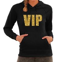 VIP goud glitter tekst hoodie zwart dames - thumbnail