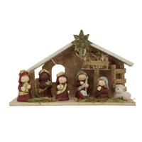 Kerststal voor kinderen - met beeldjes en licht - 28 x 10 x 17 cm - hout/polyresin - kinderkamer - thumbnail