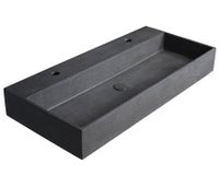Sapho Quadrado betonnen wastafel 96x44cm zwart graniet met 2 kraangaten - thumbnail