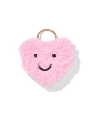 HEMA Sleutelhanger 6x2.5cm Fluffy Hartvorm Met Gezichtje Roze