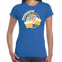 Bellatio Decorations Oktoberfest verkleed t-shirt dames - Duitsland/duits bierfeest kleding - blauw 2XL  -