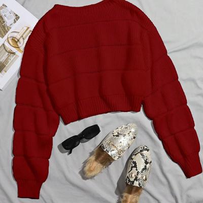 Bon&Bon Hot Pink Ribbed Knit Crop Sweater - Casual Drop Shoulder Pullover Burgundy / L