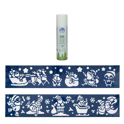 Kerst sfeer raamsjablonen met ECO spuitsneeuw - 9x stuks - 24 x 60 cm - raamdecoratie