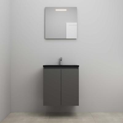 On-Line Badkamermeubelset - 60 cm - Voorgemonteerd - Greeploze Ladestructuur - Acryl Wastafel - 1 Kraangat - Spiegel met LED-Verlichting - Mat Antraciet