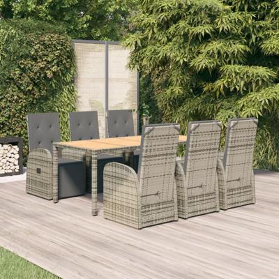 7-delige Tuinset met kussens poly rattan grijs