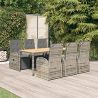 7-delige Tuinset met kussens poly rattan grijs