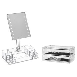 Make-up organizer set vakjes en lades 19 x 9 cm en een LED spiegel