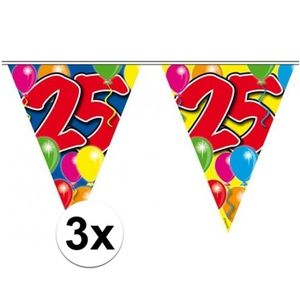 3x Leeftijd versiering vlaggenlijnen 25 jaar 10 meter