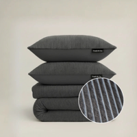 Sale: -30% | Dekbedovertrek Teddy Rib - Antraciet - Eenpersoons (140x200 Cm) - Antraciet Microvezel Teddy - Strepen - Fresh And Co - Dekbed-Discounter.nl