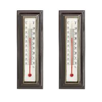 Gerimport Thermometer - 2x - kunststof - 16 x 5 cm - bruin - tot 50 graden Celsius