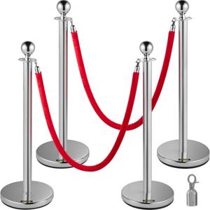 VEVOR Barrières Voor Menigtecontrole Crowd Control Stanchion 4x37,8 Pack 2x4.9ft Touwen Duurzame Wachtrijpalen Tentoonstelling