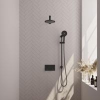 Brauer Black Carving Thermostatische Regendoucheset Inbouw - Hoofddouche 20 cm - Rechte Wandarm - Met Drukknoppen - Handdouche 3 Standen - Doucheslang - Geintegreerde Glijstang - Mat Zwart