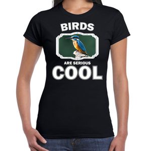 Dieren ijsvogel zittend t-shirt zwart dames - birds are cool shirt