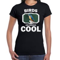 Dieren ijsvogel zittend t-shirt zwart dames - birds are cool shirt