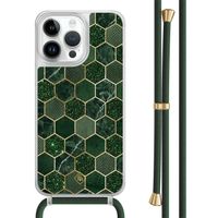 iPhone 13 Pro Max hoesje met groen koord - Kubus groen