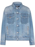 Balmain veste en jean à logo imprimé au dos - Bleu