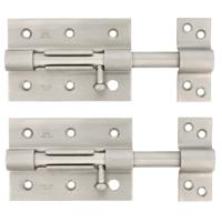 AMIG schuifslot/plaatgrendel - 2x - staal - 12cm - mat rvs - incl schroeven - deur - raam