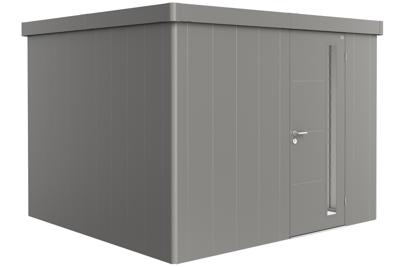 Biohort Metalen tuinhuis Neo - Enkele deur - Kwartsgrijs - 3C (292x292 cm)- Plat dak- Metaal- Biohort