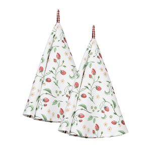 HAES DECO - Set van 2 Theedoeken rond - Ø 80 cm - 100% Katoen - Wild Strawberries