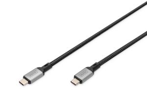 Digitus USB-C-kabel USB 4.0 USB-C stekker 3.00 m Zwart Afscherming gevlochten, Afgeschermd, Scheurbestendig, Rond, 8K UHD DB-300443-030-S