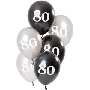 Ballonnen 80 Jaar Zwart/Zilver (6st)