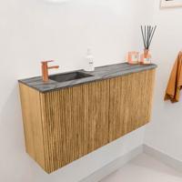 Toiletmeubel Mondiaz Joya Dlux | 91.6 cm | Meubelkleur Oak | Faye wastafel Sombra Wasbak Links | 1 kraangat