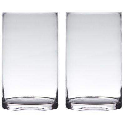 Set van 2x stuks transparante home-basics cylinder vorm vaas/vazen van glas 20 x 15 cm Set van 2x stuks transparante home-basics cylinder vorm vaas/vazen van glas 20 x 15 cm