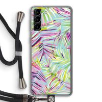 Tropical Palms Blue: Samsung Galaxy S21 Plus Transparant Hoesje met koord