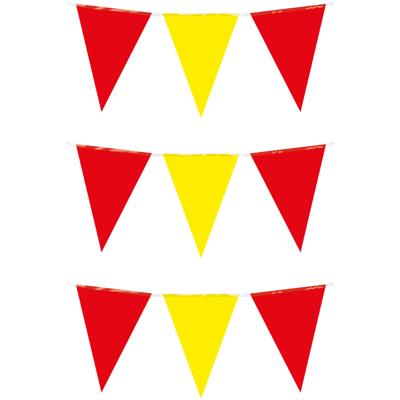 Feest/verjaardag Vlaggenlijn - 3x - rood/geel - 10 m - 15 vlaggetjes - binnen/buiten - kunststof