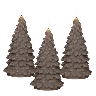 Anna's Collection LED kerstboom kaars - 3x - taupe - 20 cm - kerstkaars - kerstdiner kaarsen