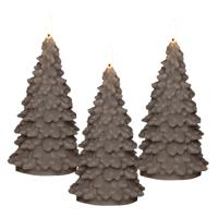 Anna's Collection LED kerstboom kaars - 3x - taupe - 20 cm - kerstkaars - kerstdiner kaarsen