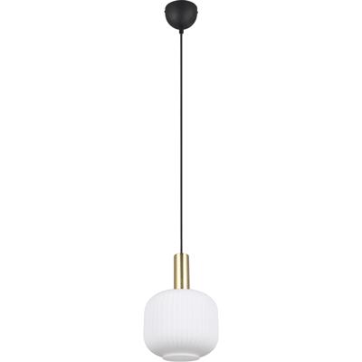 LED Hanglamp - Hangverlichting - Trion Pala - E27 Fitting - Rond - Wit Glas - Mat Messing - Metaal