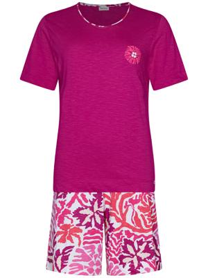 Katoenen shortama rode bloemen