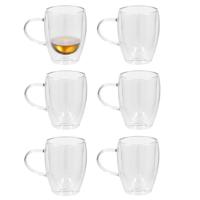 Gerimport Theeglazen Plano - 6x - dubbelwandig - borosilicaatglas - 350 ml - H11,5 cm - koffieglas