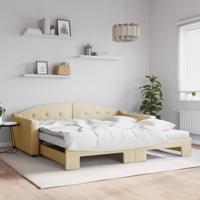 Slaapbank met onderschuifbed en matrassen 100x200 cm stof crème