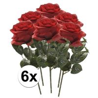 Kunstbloem roos Simone rood 45 cm 6 stuks - thumbnail