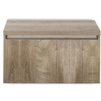 Frozen 3D Badmeubelset 80 cm - Greeplijst in Kleur - Inclusief Wastafelbovenblad Grain Oak