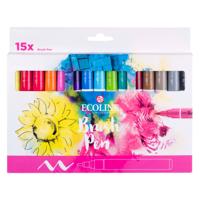 Bruynzeel Ecoline brush pen set, 15 kleuren