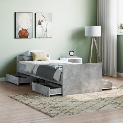 Bedframe met hoofd- en voeteneinde betongrijs 75x190 cm