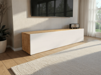 Tv-meubel KINGSTON 1 klapdeur 140 cm gouden eik/hoogglans wit