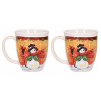 Set van 2x kerstmokken sneeuwpop met zwarte hoed 11 cm