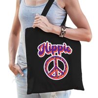 Hippie katoenen tas zwart voor volwassenen - Verkleedtassen - thumbnail
