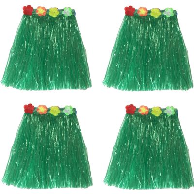 Hawaii thema verkleed rokje - 4x - raffia - groen - 40 cm - volwassenen